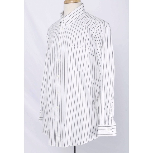 🍍 HATHAWAY Men’s White & Blue Stripe Button Down Dress Shirt - Picture 2 of 7